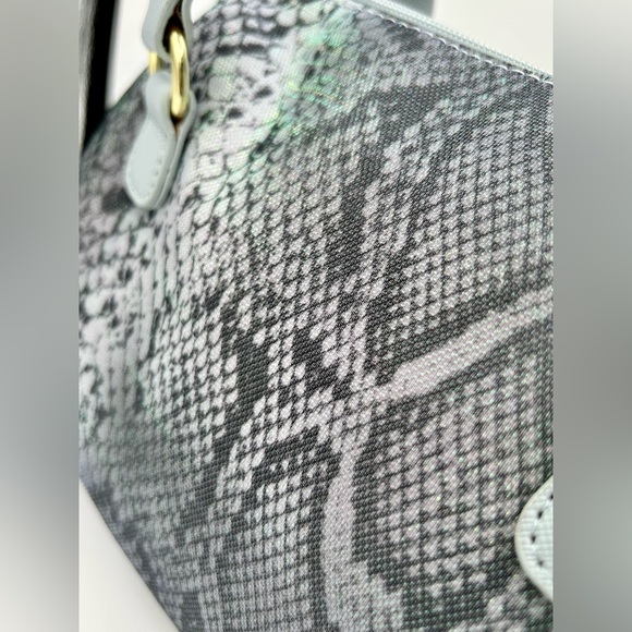 Luv Betsey Iridescent Blue Grey Snake Print Chain Detail  Luv Betsey Textured Iridescent Snake Print with Chain Satchel Bag